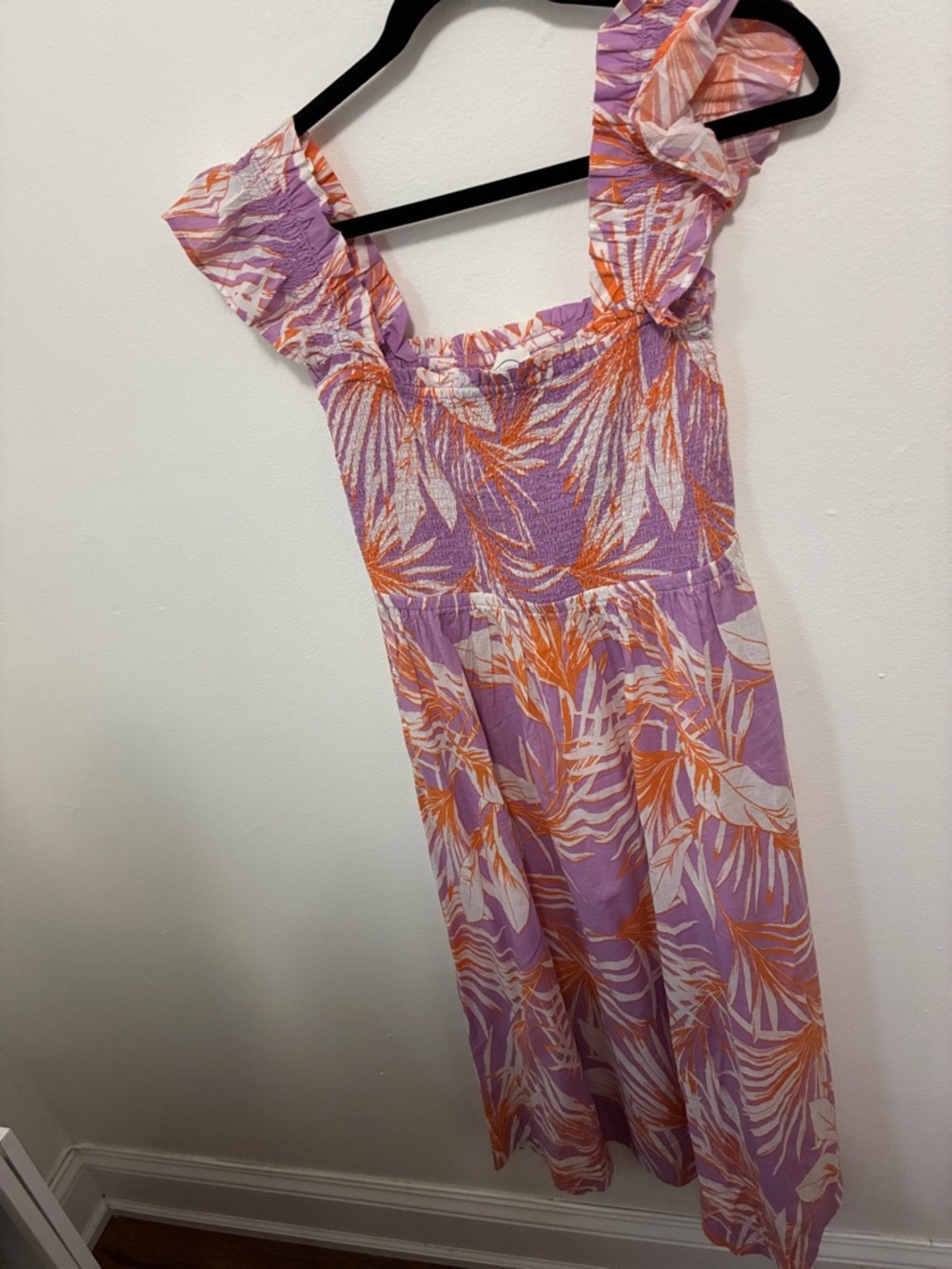LOFT Lavender Maxi Dress with Orange & Cream Leaf Print